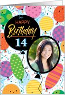 14th Birthday Custom Photo Bright Balloons and Confetti card