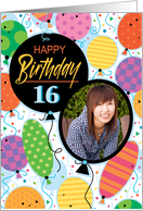 16th Birthday Custom Photo Bright Balloons and Confetti card