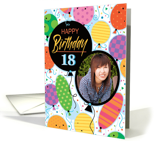 18th Birthday Custom Photo Bright Balloons and Confetti card (1761696)