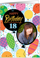 18th Birthday Custom Photo Bright Balloons and Confetti card