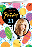 23rd Birthday Custom Photo Bright Balloons and Confetti card