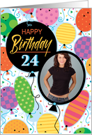 24th Birthday Custom Photo Bright Balloons and Confetti card