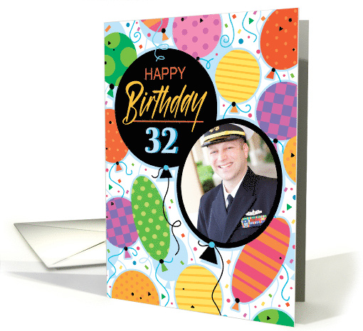 32nd Birthday Custom Photo Bright Balloons and Confetti card (1762872)
