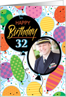 32nd Birthday Custom Photo Bright Balloons and Confetti card