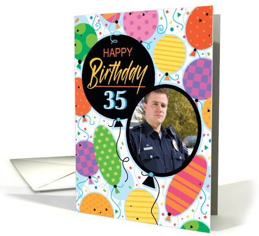35th Birthday Custom Photo Bright Balloons and Confetti card (1762878)