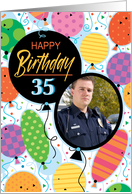 35th Birthday Custom Photo Bright Balloons and Confetti card
