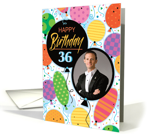 36th Birthday Custom Photo Bright Balloons and Confetti card (1762880)