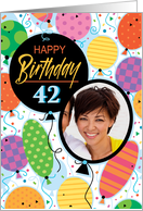 42nd Birthday Custom Photo Bright Balloons and Confetti card