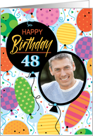 48th Birthday Custom Photo Bright Balloons and Confetti card