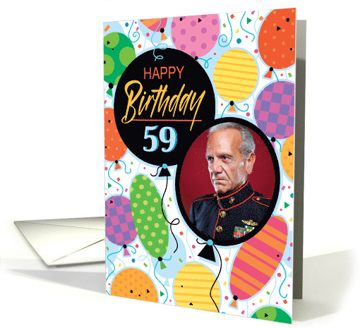 59th Birthday Custom Photo Bright Balloons and Confetti card (1762950)