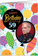 59th Birthday Custom Photo Bright Balloons and Confetti card