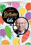 66th Birthday Custom Photo Bright Balloons and Confetti card