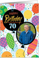 70th Birthday Custom Photo Bright Balloons and Confetti card