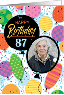 87th Birthday Custom Photo Bright Balloons and Confetti card