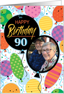90th Birthday Custom Photo Bright Balloons and Confetti card