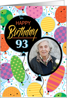 93rd Birthday Custom Photo Bright Balloons and Confetti card