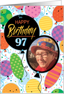 97th Birthday Custom Photo Bright Balloons and Confetti card