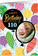 110th Birthday Custom Photo Bright Balloons and Confetti card