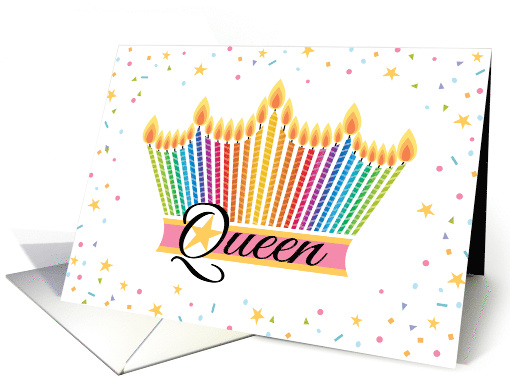 Queen Birthday Wishes Rainbow Candles Crown card (1764766)