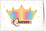 Queen Birthday Wishes Rainbow Candles Crown card