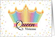Custom Name V Vivienne Queen Birthday Wishes Rainbow Candles Crown card
