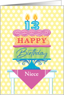 Niece 13th Birthday Cake With Numeral Candles card