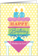 Mother in Law 50th Birthday Cake With Numeral Candles card