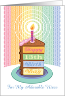 Niece 13th Birthday 4 Layered Rainbow Cake Slice card