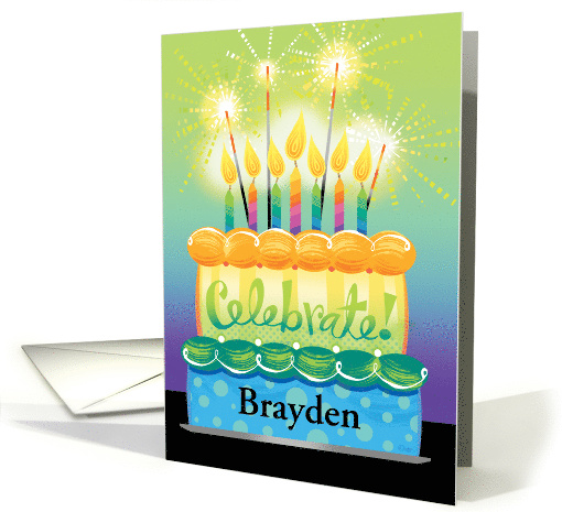 Custom Name Celebrate Sparkler Birthday Cake With Candles card