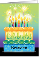 Custom Name Celebrate Sparkler Birthday Cake With Candles card