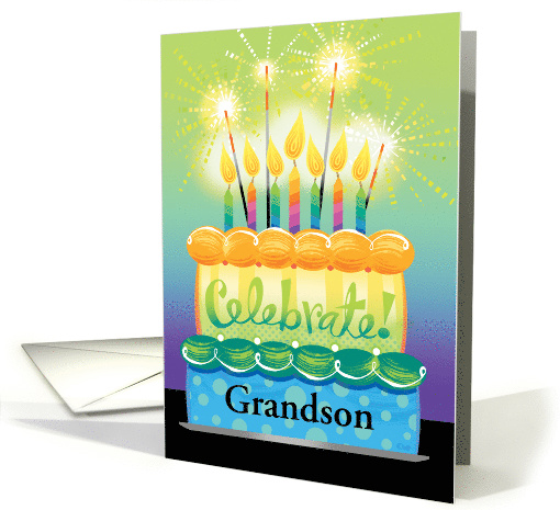 Grandson Celebrate Sparkler Birthday Cake With Candles card (1766880)