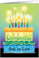 Son In Law Celebrate Sparkler Birthday Cake With Candles card