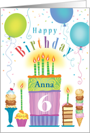 Custom Name A 6th Birthday Tall Cake Desserts Balloons card