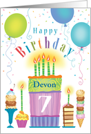 Custom Name D 7th Birthday Tall Cake Desserts Balloons card