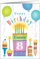 Cousin 8th Birthday Tall Cake Desserts Balloons card