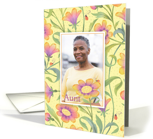 Custom Photo Aunt Happy Mother's Day Floral Asters lady Bugs card