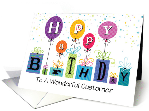 Customer Birthday Graphic Typography Presents Balloons card (1772150)