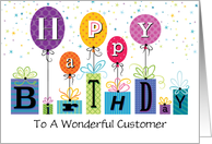 Customer Birthday Graphic Typography Presents Balloons card