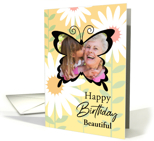 Custom Photo Happy Birthday Butterfly With Daisies card (1772808)