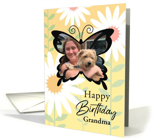 Grandma Custom Photo Happy Birthday Butterfly With Daisies card
