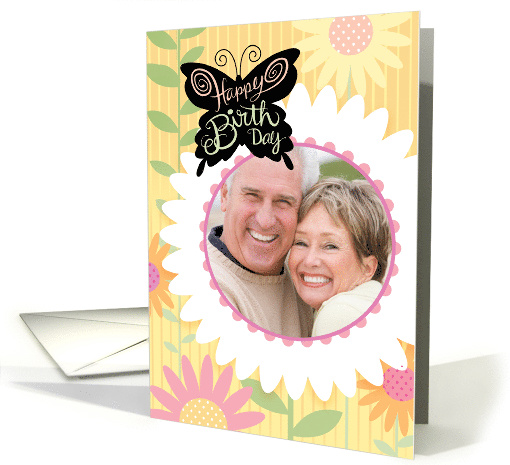 Custom Photo Happy Birthday Butterfly With Daisies card (1773286)