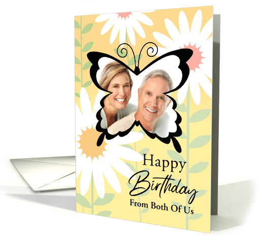 From Both Custom Photo Happy Birthday Butterfly With Daisies card
