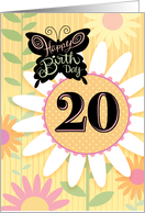 20th Birthday Butterfly With Daisies card