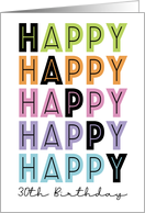 30th Happy Birthday Typography card