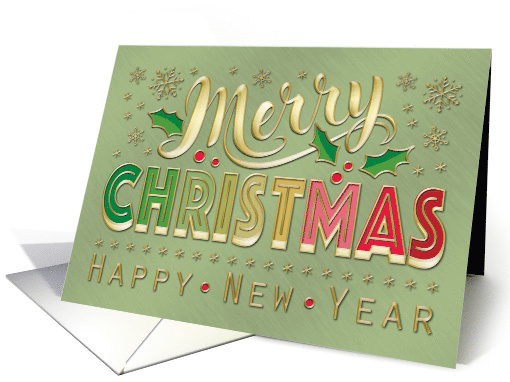 BusinessTypography Merry Christmas Happy New Year Snowflakes card