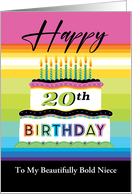 20th Birthday Niece Typography Cake And Rainbow Stripes card