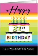 21st Birthday NephewTypography Cake And Rainbow Stripes card