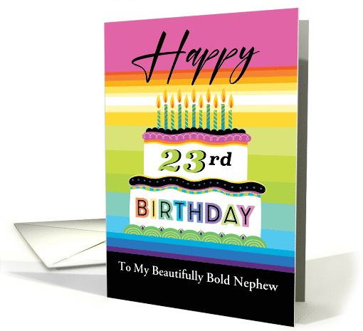 23rd Birthday Nephew Typography Cake And Rainbow Stripes card