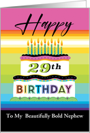 29th Birthday Nephew Typography Cake And Rainbow Stripes card