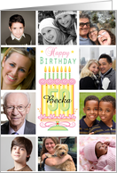 Custom Name B Photo 50th Birthday Pink Yellow flowers Cake card